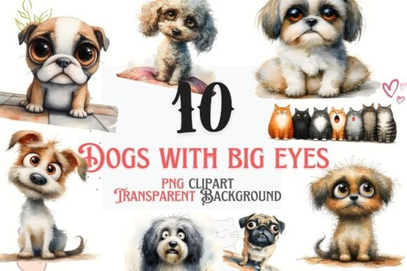 10 Big-Eyed Cute Dog PNG Cliparts