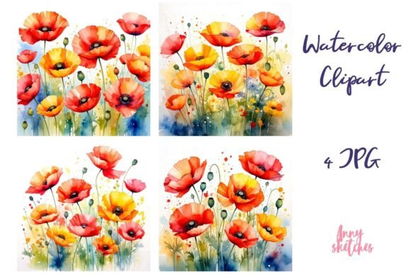California Poppy Watercolor Clipart 4JPG: Elevating Your Creative Projects with Golden Blooms