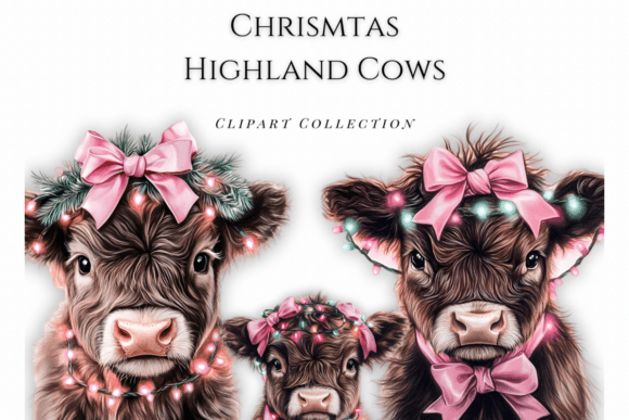 Christmas Highland Cow Clipart: Rustic Holiday Charm