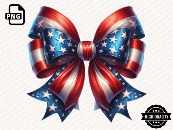 Coquette Bow PNG 4th of July USA Clipart: Elevating Patriotic Designs with Feminine Flair