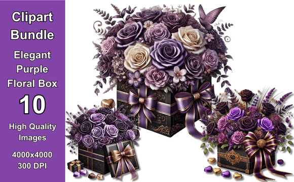 Elegant Purple Floral Box Clipart Bundle: Elevate Your Creative Projects with Stunning Design