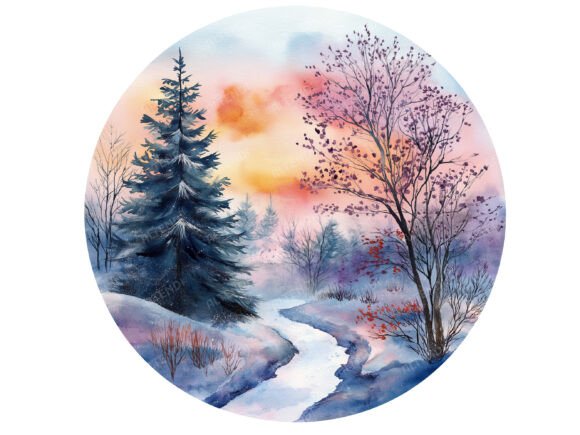 Elevating Winter Design: The Strategic Value of Round Watercolor Winter Scene Clipart
