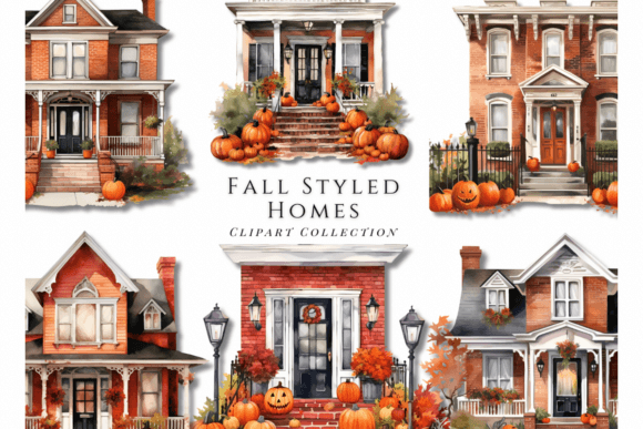 Fall Styled Homes Clipart Collection