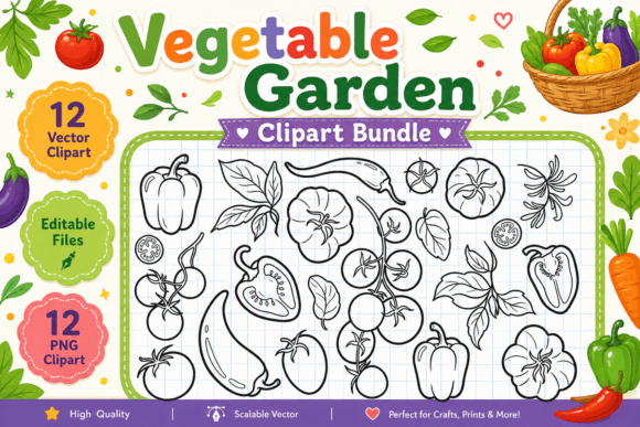 Fresh Vegetable Garden Clipart Bundle