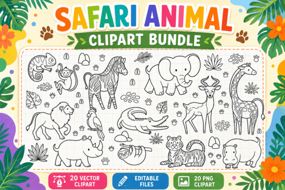 Safari Animal Clipart Bundle: Elevating Digital Creativity with Wild Charm
