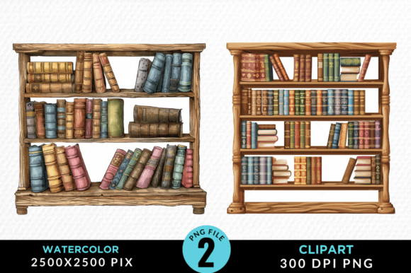 Watercolor Bookshelf Clipart for Sublimation