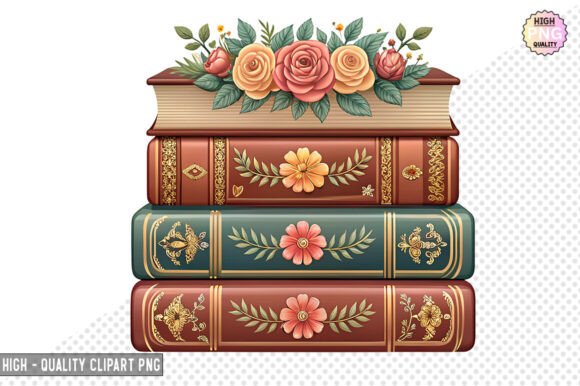 Watercolor Floral Books Clipart